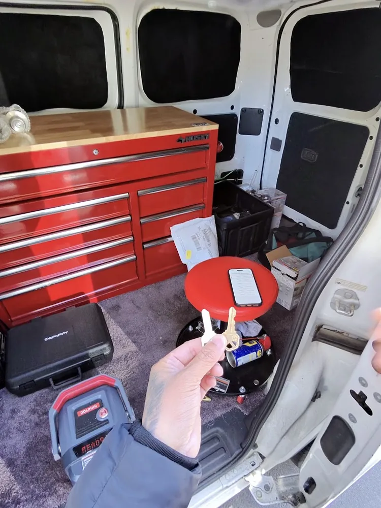Newly cut keys inside the mobile locksmith van